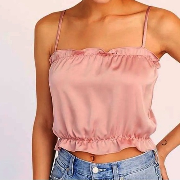 Intimately Free People Into It Square Neck Crop Top Shirt Satin Pink Size Medium - Picture 1 of 8